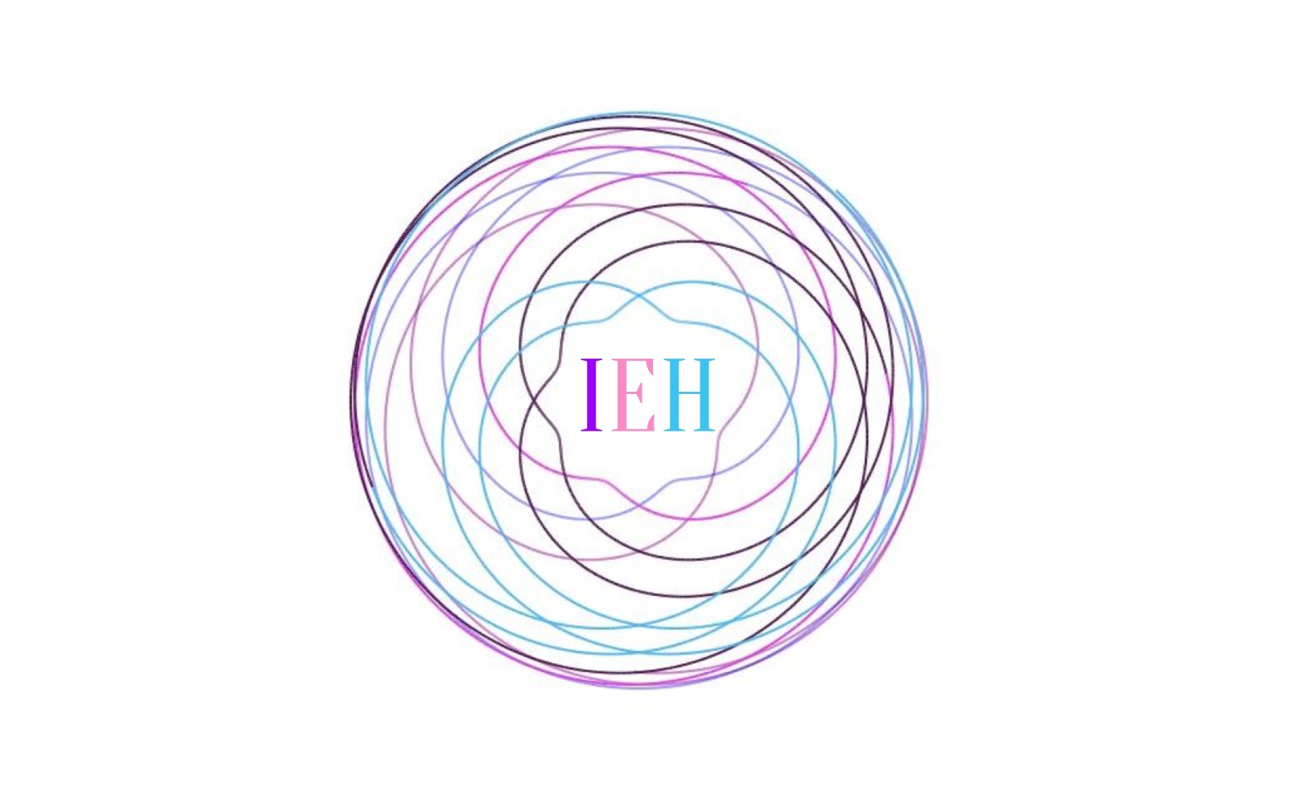 Sprirograph in MYFest colors (shades of blue, pink, and purple) with the letters IEH in the center