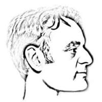 Black and white sketch of Nate Angell's head, viewed from the side.